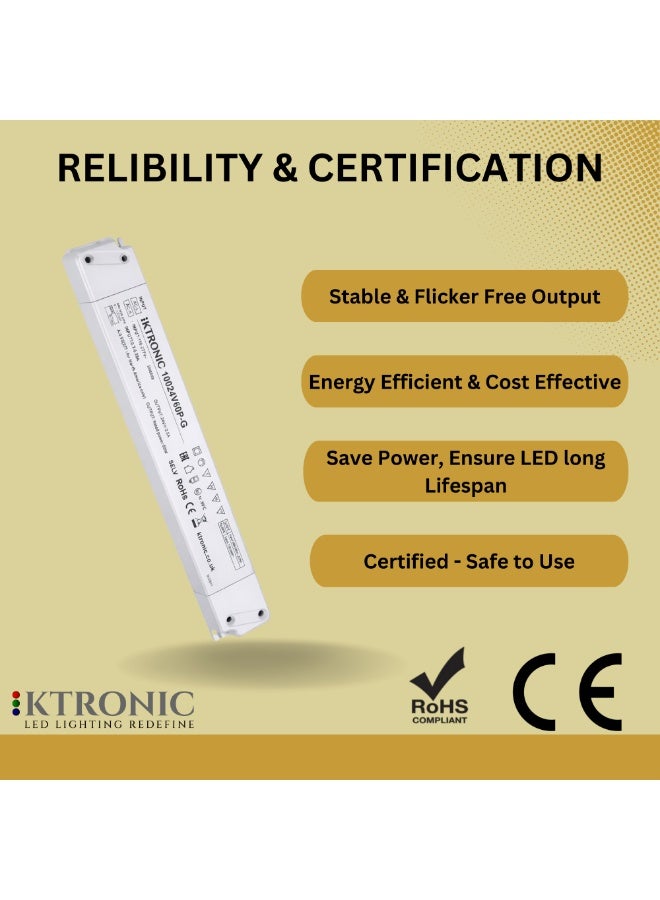 KTRONIC 60W 24V LED Driver – Ultra Slim LED Driver, 110-277VAC to 24V DC 2.5A. - Image 4